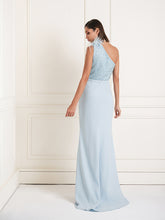 One shoulder feather and sequin dress